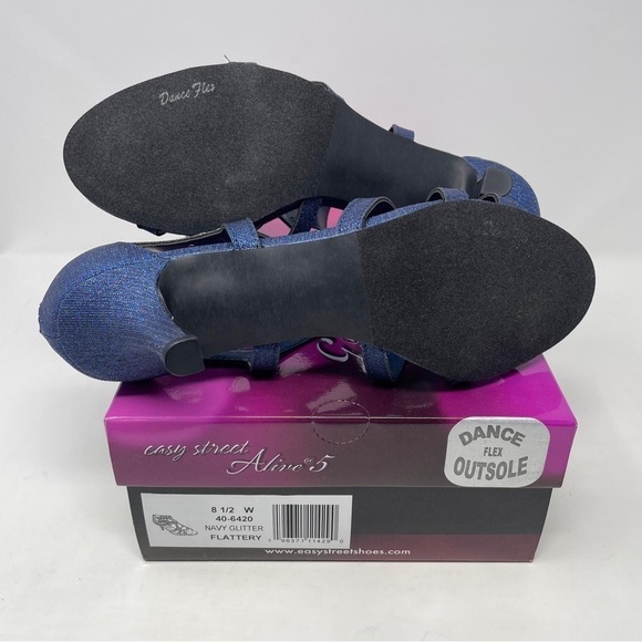 Easy Street Alive At 5 Strappy Flattery Zip Up Dress Heel Sandals Navy Glitter - Picture 11 of 12